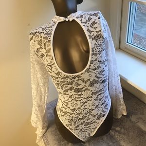 White Lace Bell-Sleeved Bodysuit Size Small